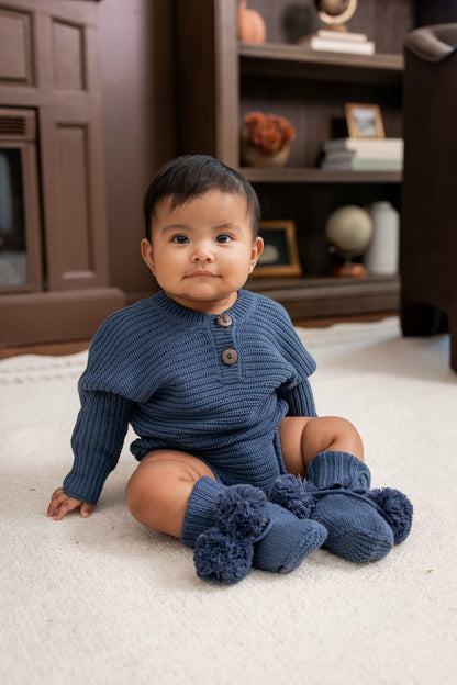 Chunky Knit Romper in Oxford | Kyte Baby