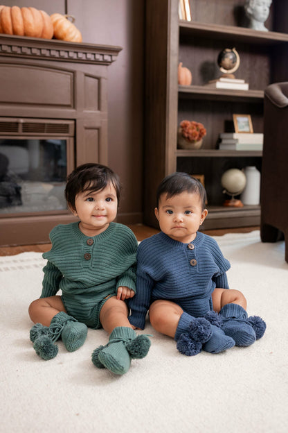 Chunky Knit Romper in Oxford | Kyte Baby
