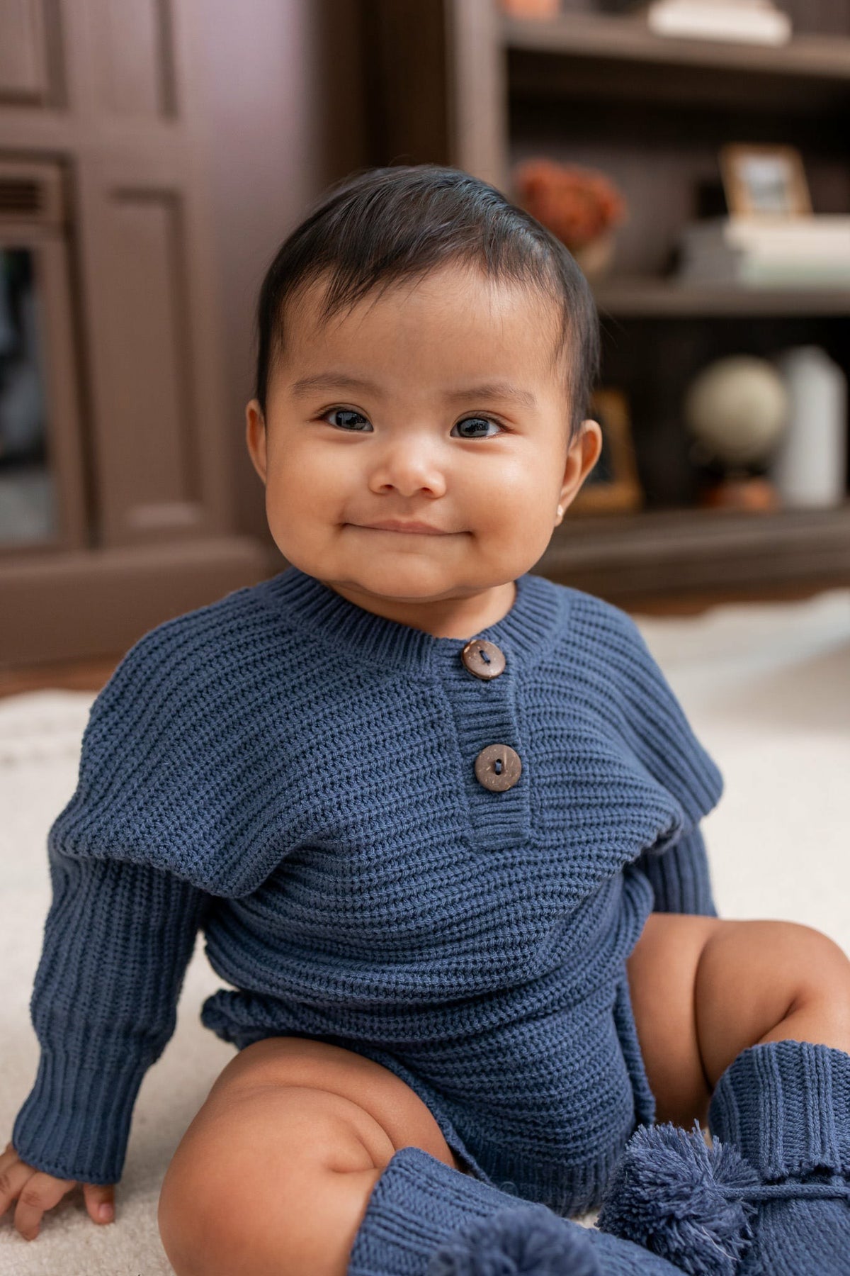 Chunky Knit Romper in Oxford | Kyte Baby