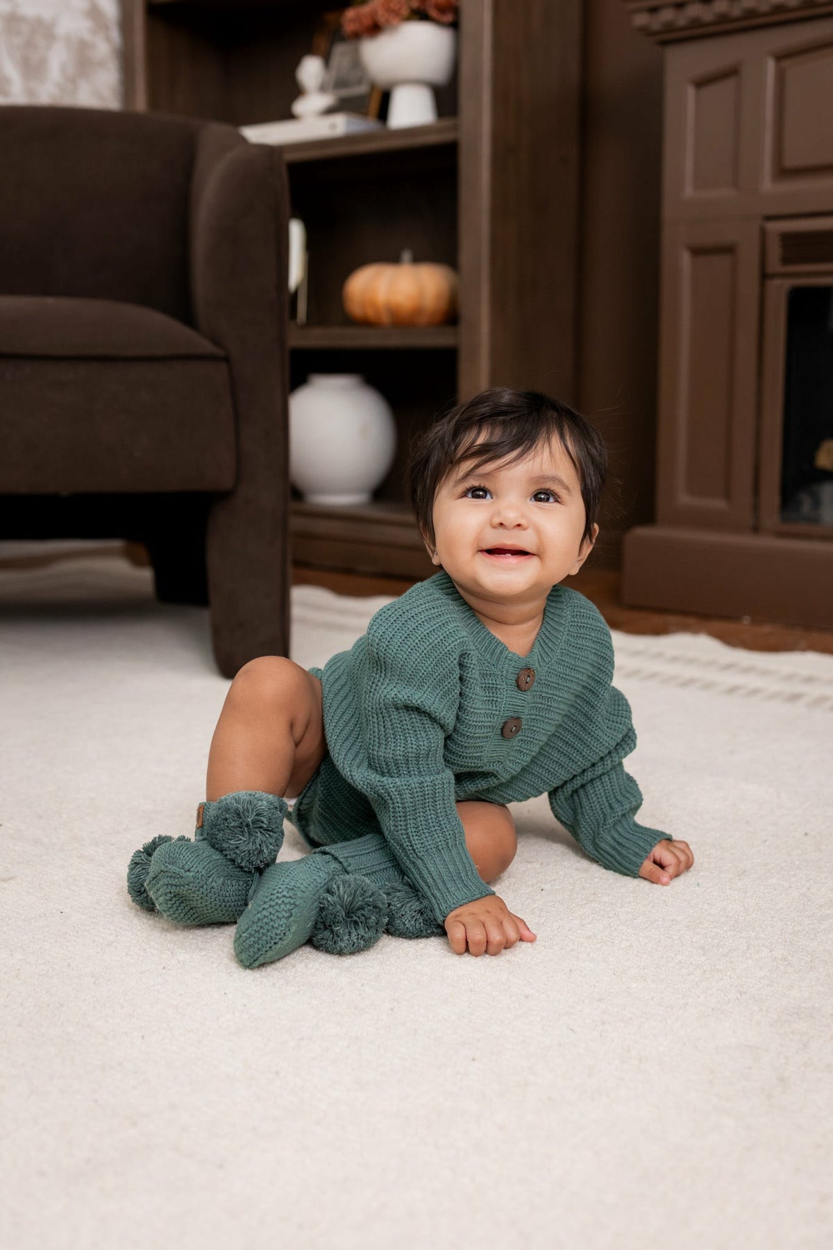 Chunky Knit Romper in Pine | Kyte Baby