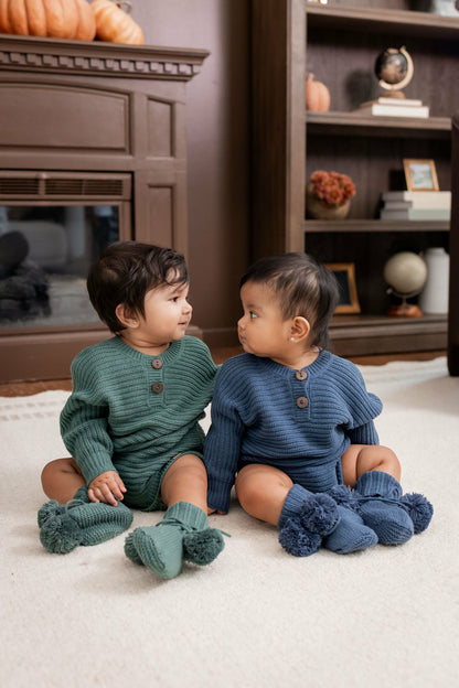 Chunky Knit Romper in Pine | Kyte Baby