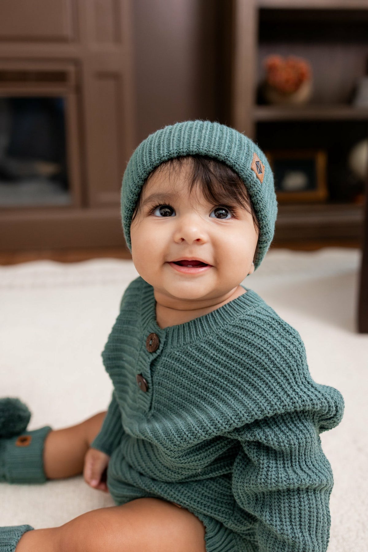 Chunky Knit Romper in Pine | Kyte Baby